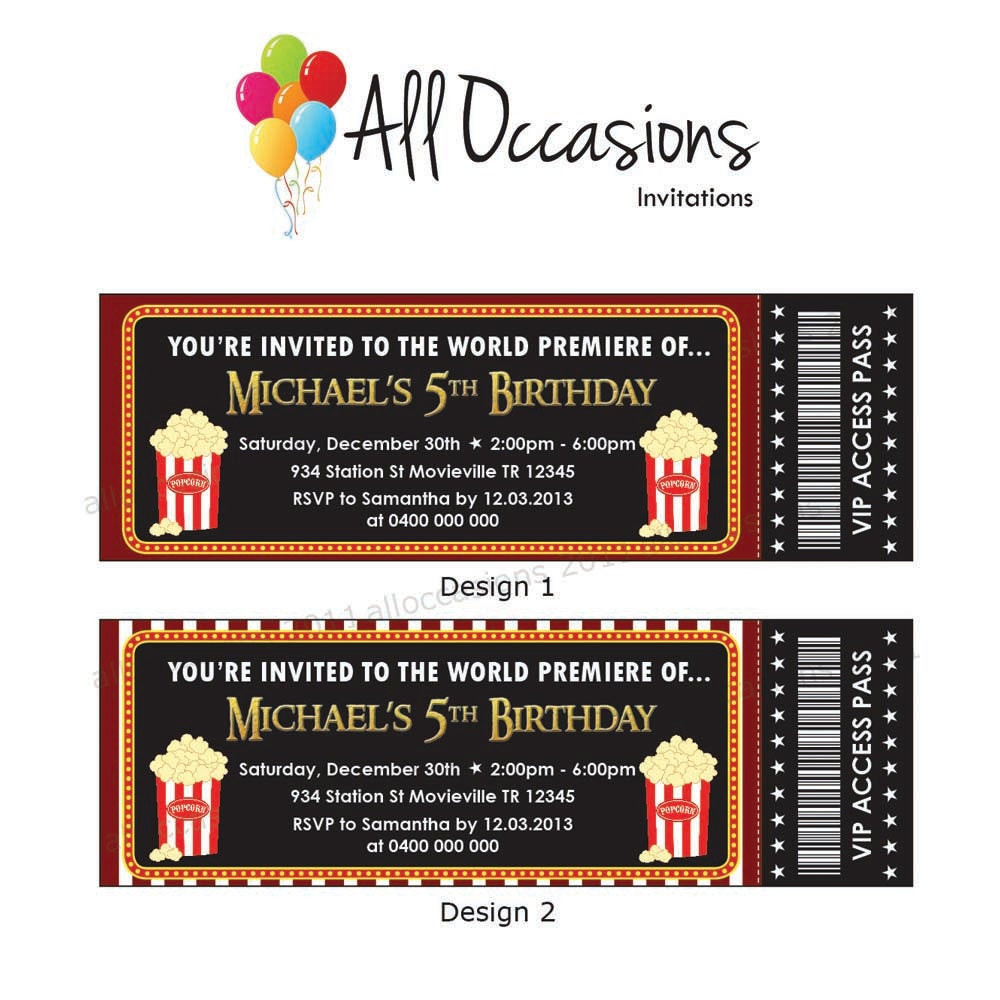 Movie Ticket Birthday Invitations
 Etsy Your place to and sell all things handmade