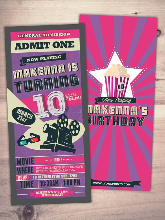 Movie Ticket Birthday Invitations
 Movie ticket Invitations birthday movie theater invite