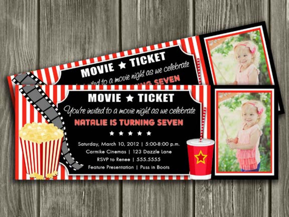 Movie Ticket Birthday Invitations
 Printable Movie Ticket Birthday Invitation Movie Night