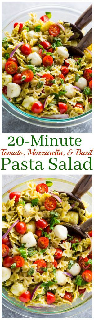 Mozzarella Pasta Salad
 20 Minute Tomato Basil and Mozzarella Pasta Salad
