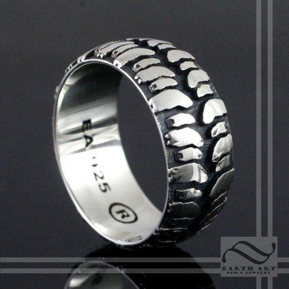 Mud Tire Wedding Rings
 Mens Mud Bogger Tire Tread wedding Ring Wide design