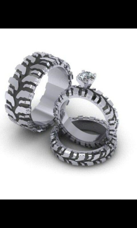 Mud Tire Wedding Rings
 Mud tire tread wedding ring set