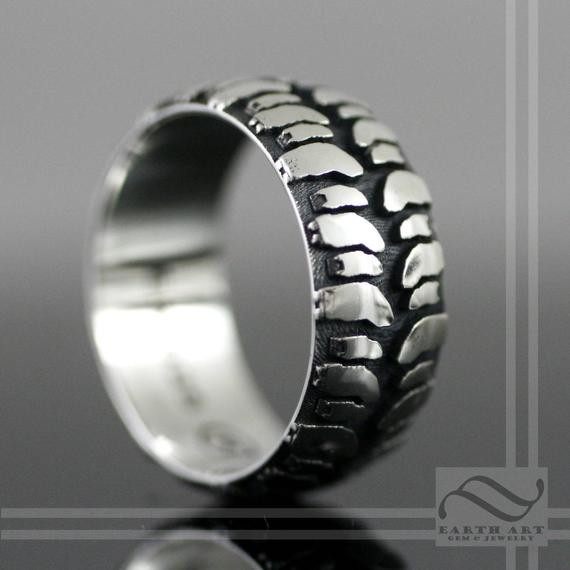 Mud Tire Wedding Rings
 Mens Mud Bogger Tire Tread wedding Ring Wide design