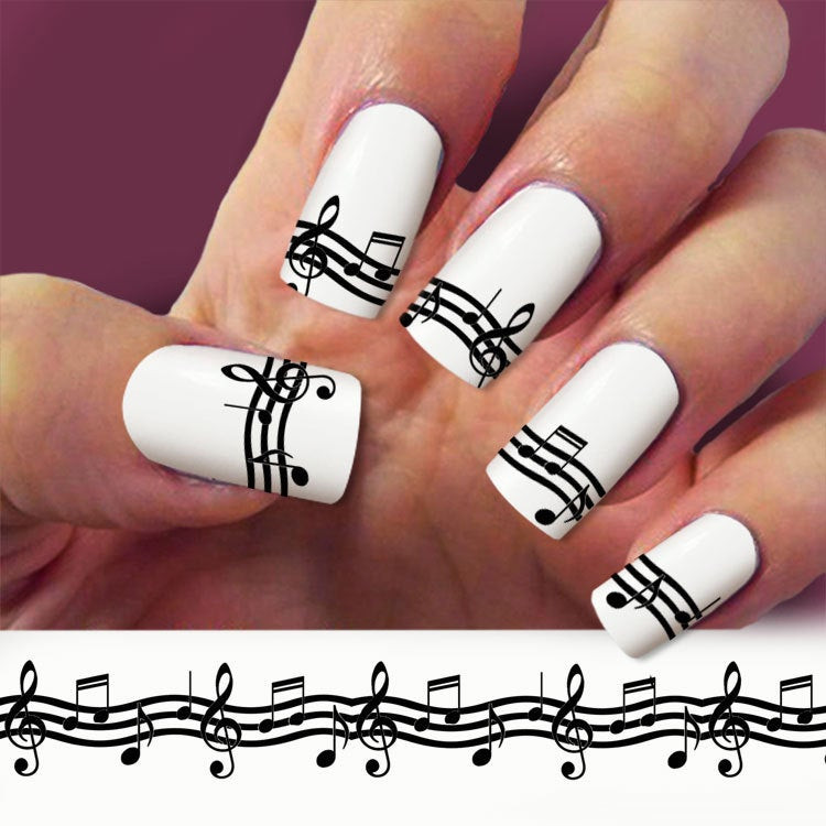 Music Notes Nail Art
 Music staffTreble clef Music Note nail art 4 STRIP nail