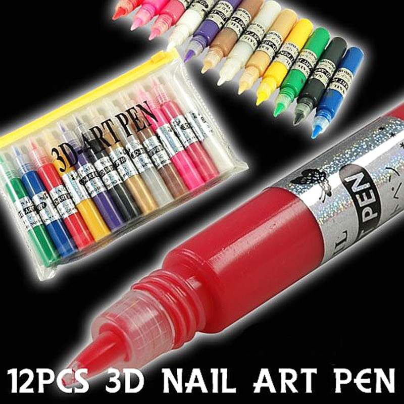 Nail Art Pens Set
 Aliexpress Buy 12 Colors Nail Art Pen for 3D Nail