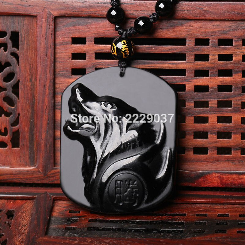 Nail Art Wolf Road
 wholesale Black Obsidian Carving Wolf Head Amulet pendant