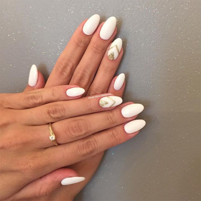 Nail Designs For Almond Shaped Nails
 gold and white almond shaped nail designs