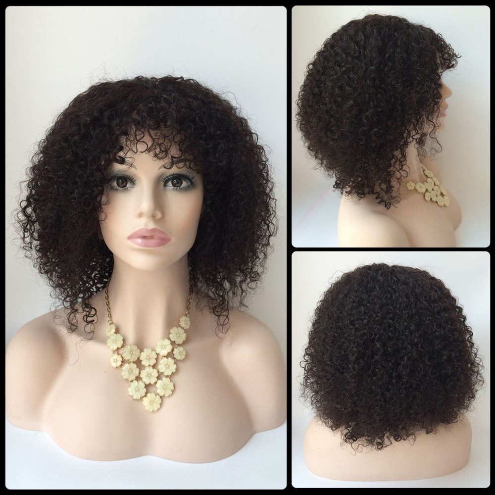 Natural Hairstyle Wigs
 Short Faddish Side Bang Afro Curly Lace Front Real Natural