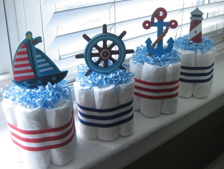 Nautical Baby Shower Gift Ideas
 FOUR Nautical Mini Diaper Cakes for Baby Shower Decoration