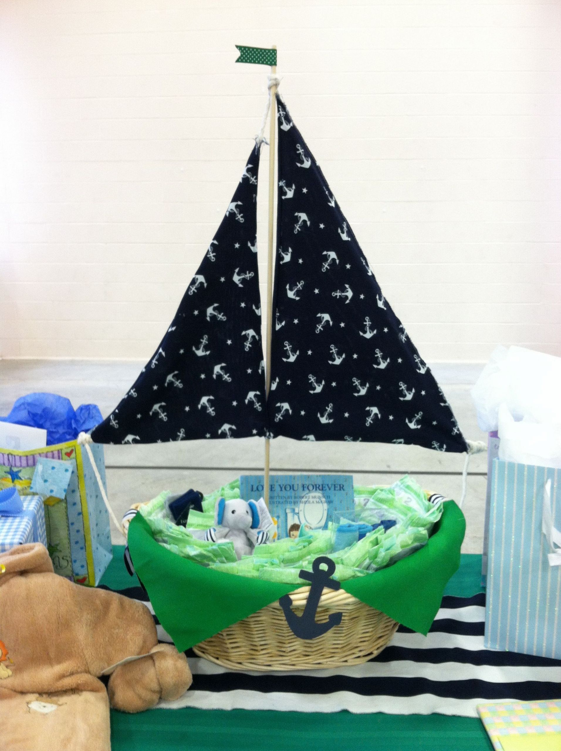 Nautical Baby Shower Gift Ideas
 Sail boat t basket that can be used in the nursery to