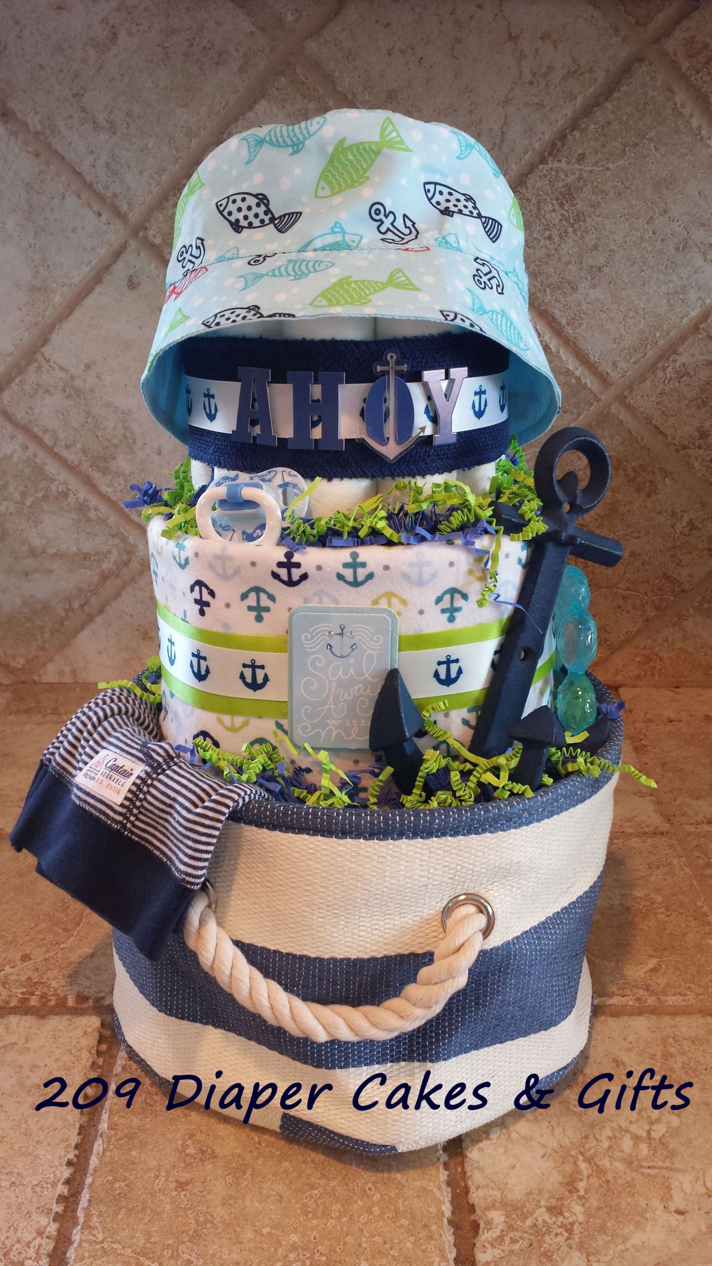 Nautical Baby Shower Gifts
 Nautical Anchor Diaper Cake for Baby Boy by 209 Diaper