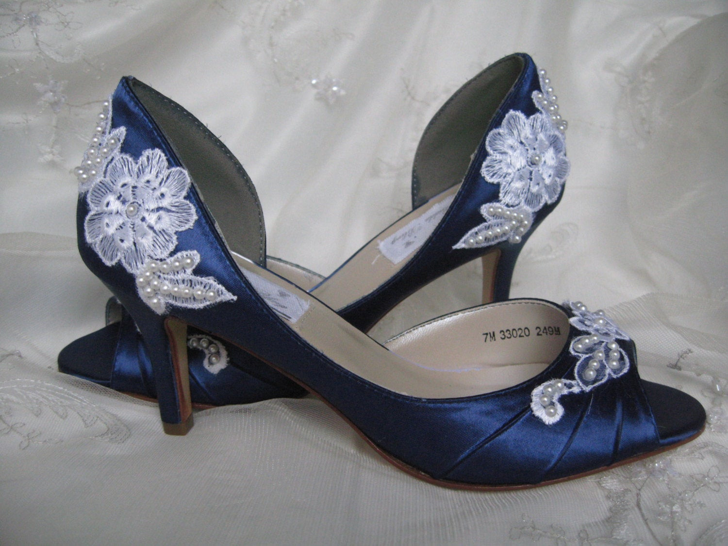Navy Wedding Shoes
 Wedding Shoes With Lace and Pearls Navy Blue Over by