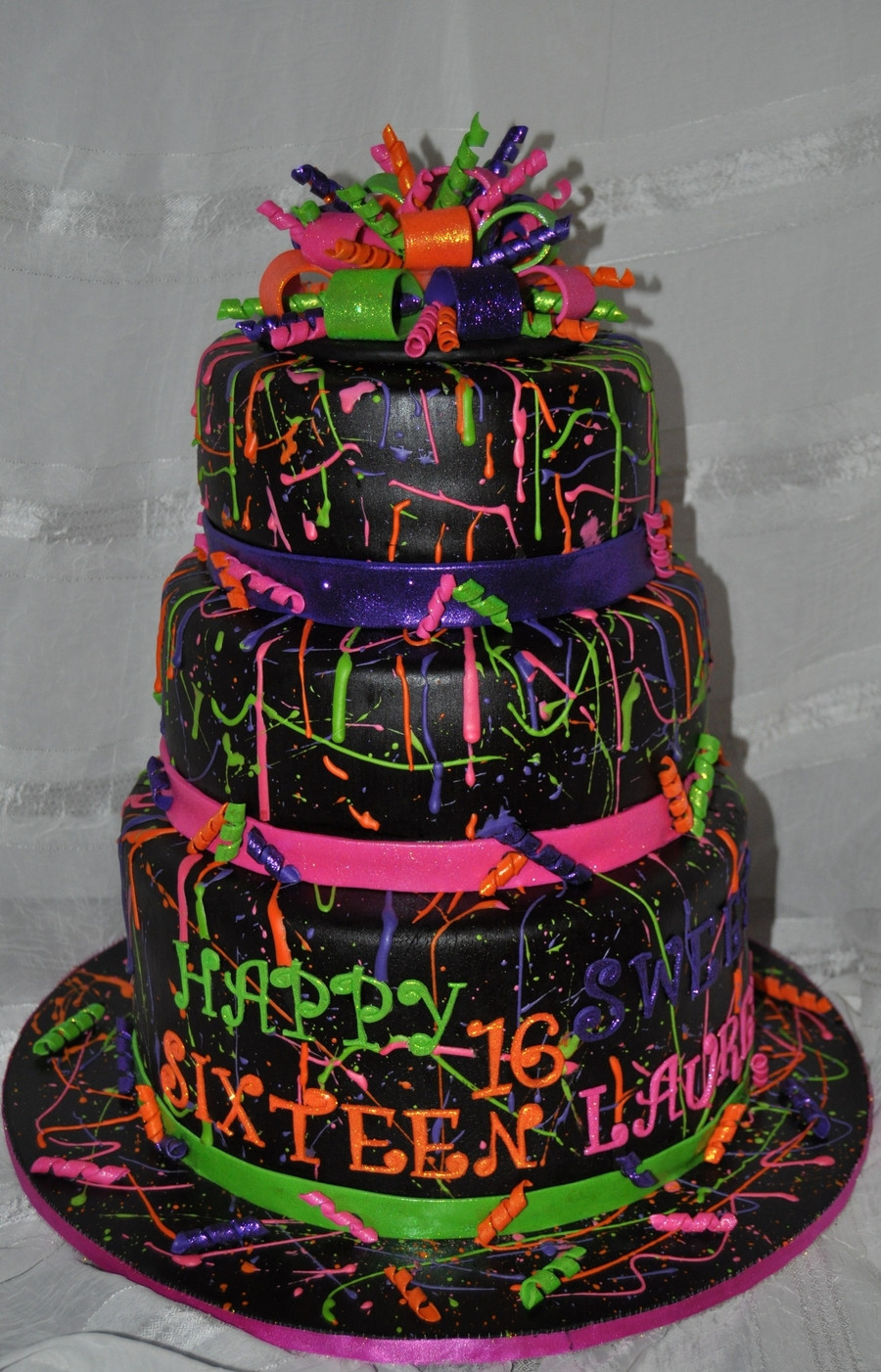 Neon Birthday Cakes
 Neon Paint Splatter Cake CakeCentral