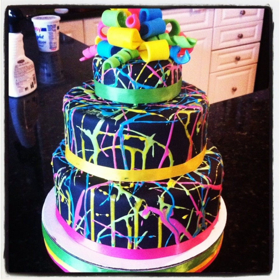 Neon Birthday Cakes
 Neon Splatter Cake CakeCentral