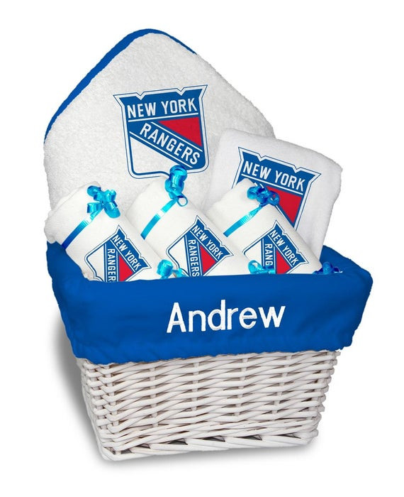 New York Baby Gifts
 Personalized New York Rangers Baby Gift Basket Bib 3 Burp