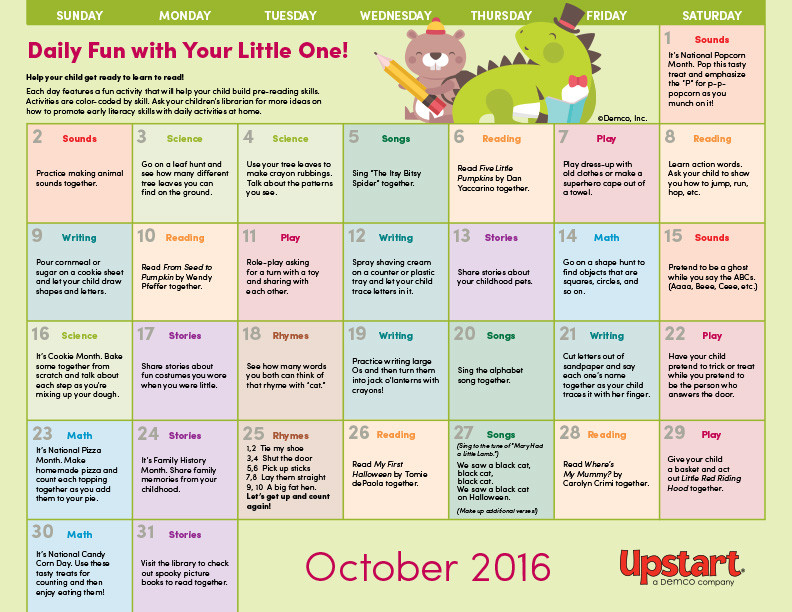 November Activities For Adults
 Early Literacy Activity Calendar October 2016