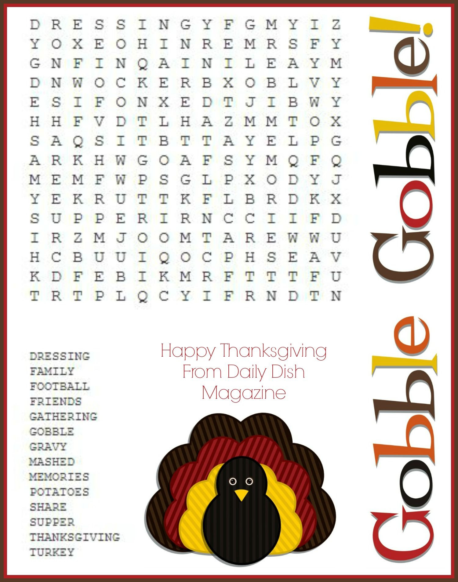 November Activities For Adults
 Free Thanksgiving Puzzles Word Search and Maze Printable
