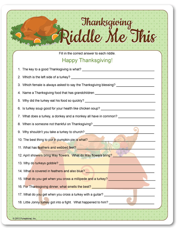 November Activities For Adults
 Printable Thanksgiving Riddle Me This Funsational