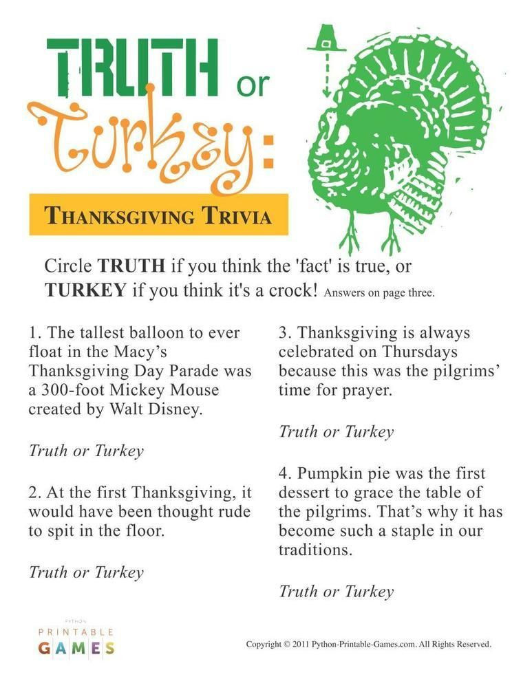 November Activities For Adults
 Thanksgiving Truth or Turkey Trivia $6 95