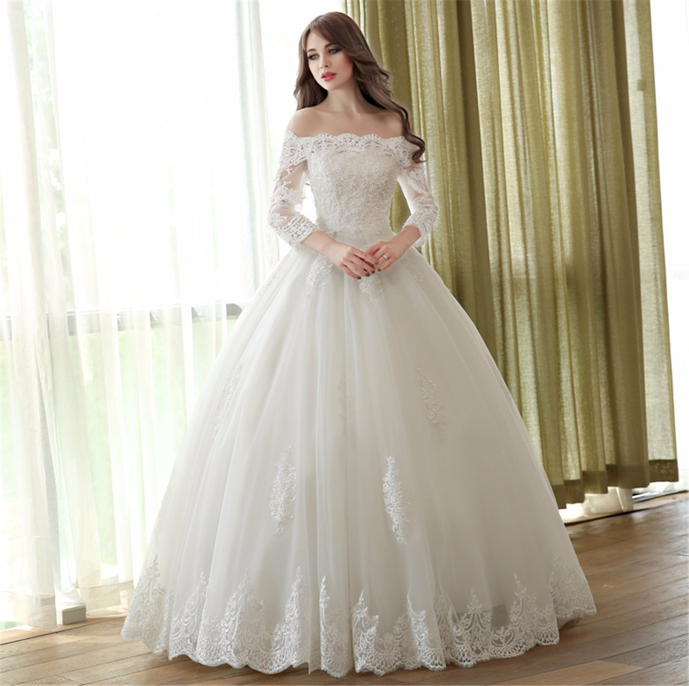 Off Shoulder Wedding Dresses
 f Shoulder Lace Ball Gown Wedding Dresses 3 4 Sleeve