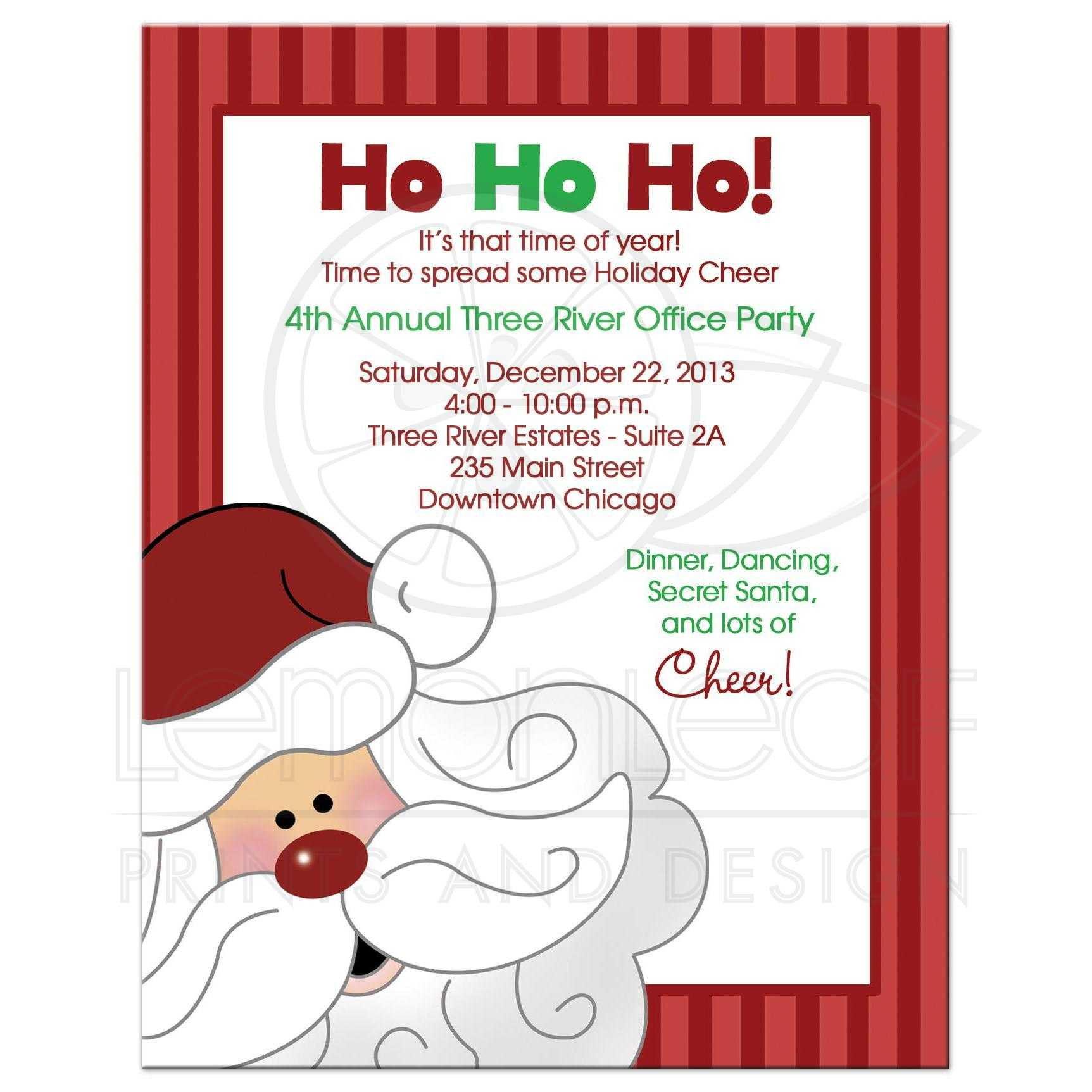 Office Christmas Party Invitation Wording Ideas
 Santa Claus Christmas fice Party Invitation