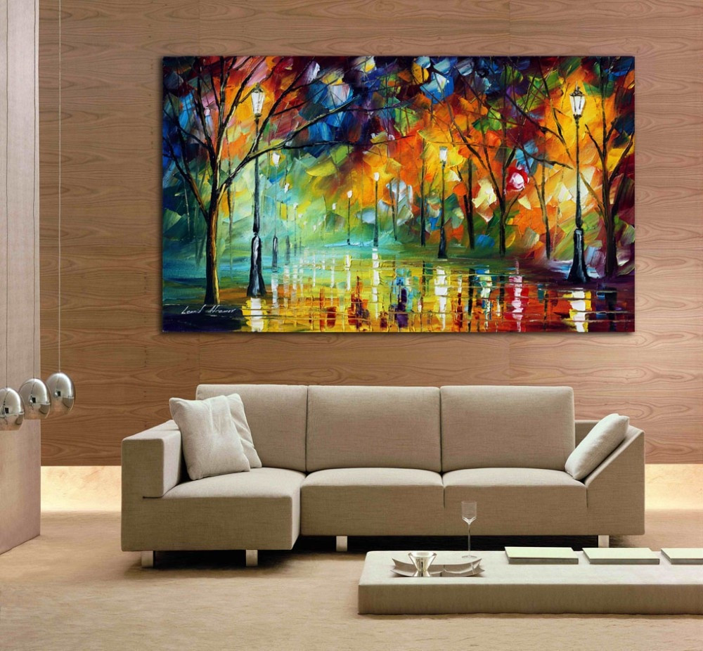 Oil Painting For Living Room
 hand drawn city at night 3 knife painting modern