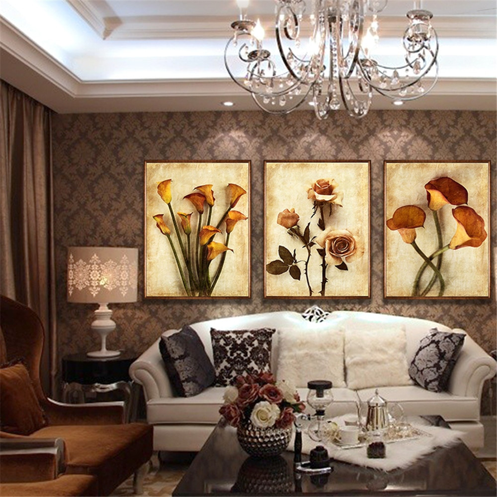 Oil Painting For Living Room
 Frameless Canvas Art Oil Painting Flower Design Home Print