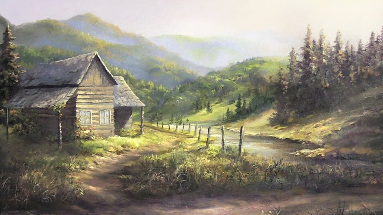 Oil Painting Landscape
 Rustic Cabin Oil Painting