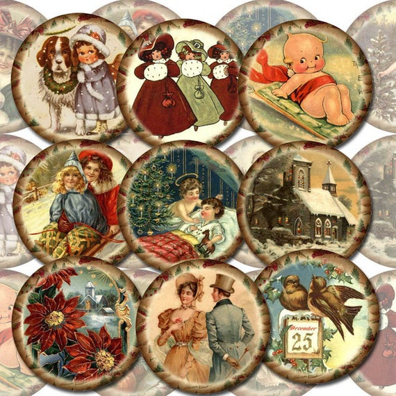 Old Fashioned Christmas Party Ideas
 20 OLd Fashioned Christmas 2" Vintage ARt Circles