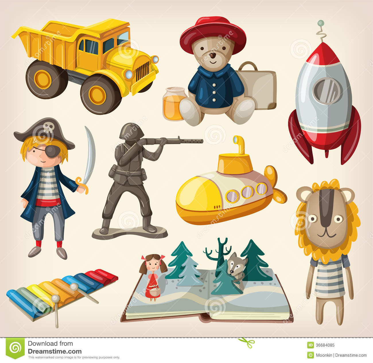 Old Fashioned Kids Toys
 Set of old fashioned toys stock vector Illustration of