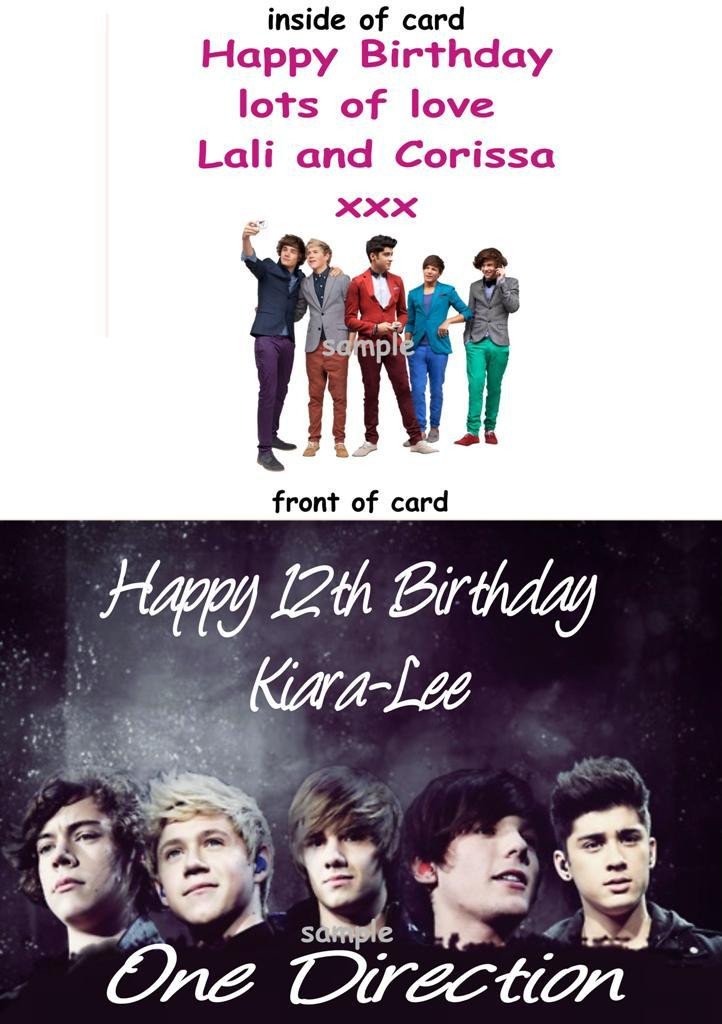 One Direction Birthday Cards
 Birthday Card with e Direction Print Personalised with