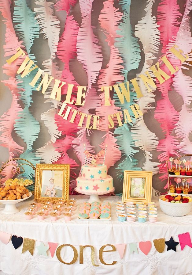 One Year Old Birthday Party Ideas
 Pink and Gold Twinkle Little Star 1st Birthday Party