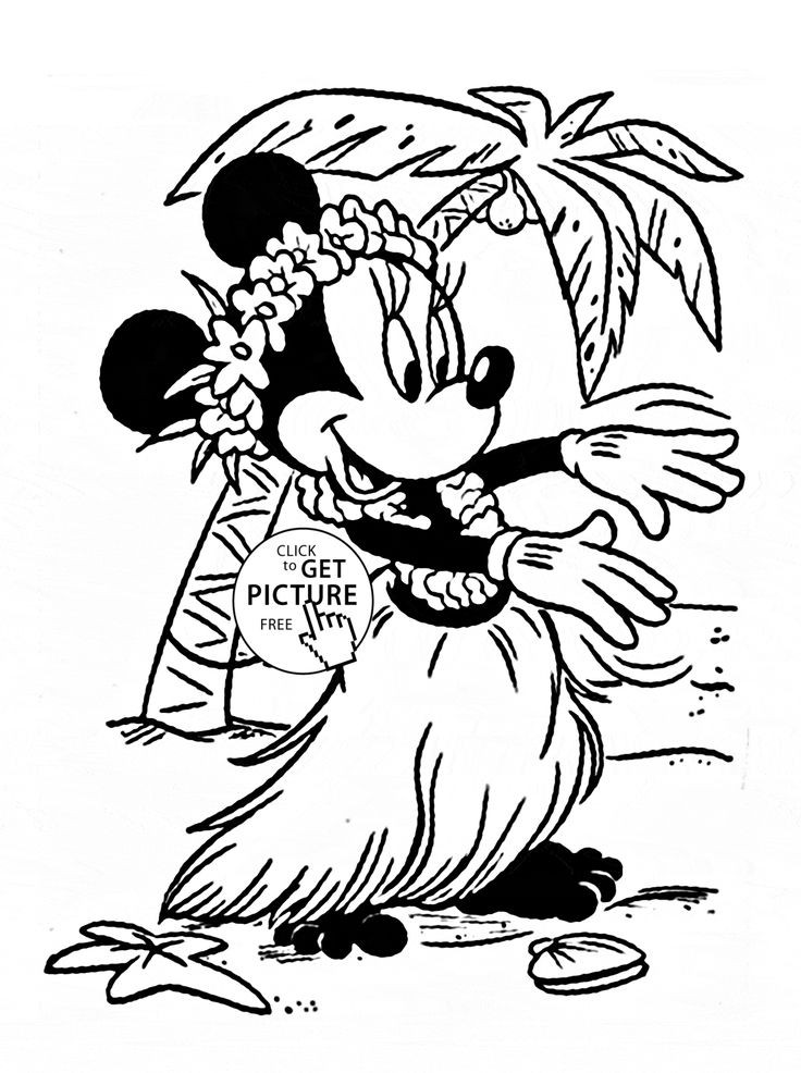 Online Printable Coloring Pages For Girls
 Minnie in Hawaii coloring page for kids disney for girls