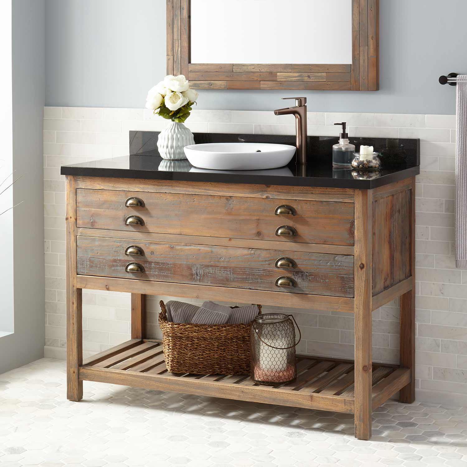 Open Bottom Bathroom Vanities
 Bathroom Attractive Weathered Wood Vanity For Your
