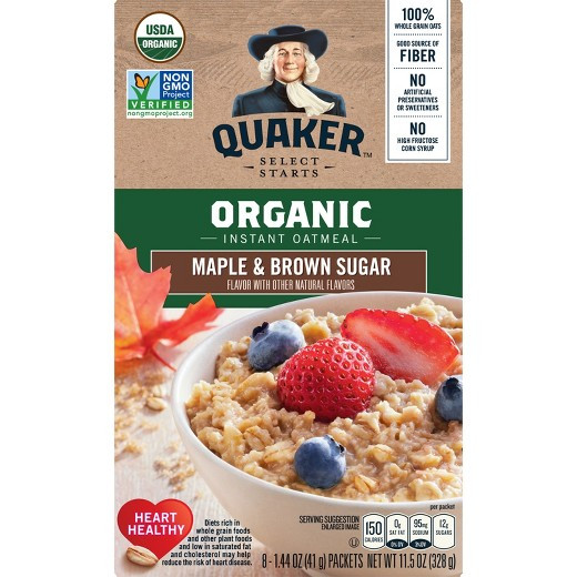 Organic Quick Oats
 Quaker Organic Instant Oatmeal Maple and Brown Sugar