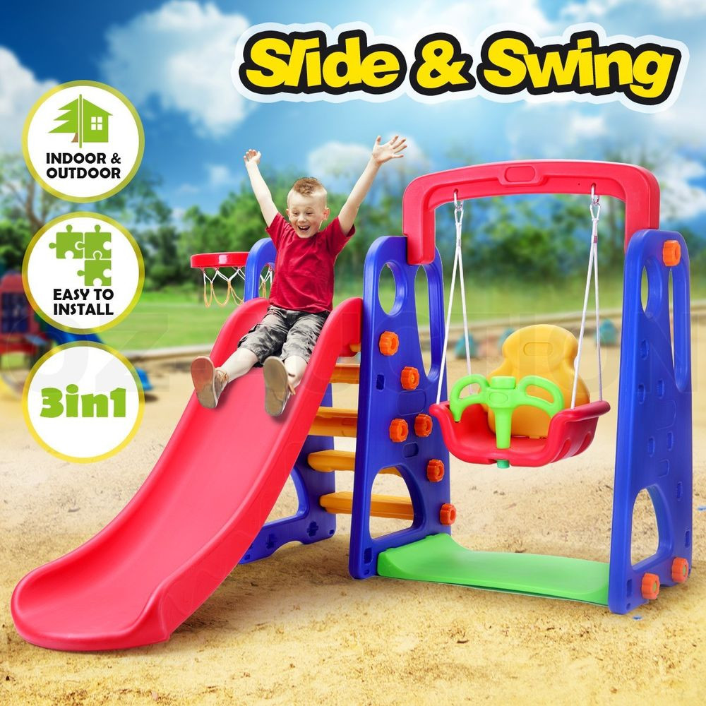 Outdoor Kids Toys
 Kids Slide Swing Basketball Ring Activity Center Toddlers