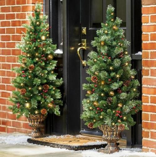 Outdoor Lighted Christmas Trees
 4 Lighted Pre Lit CORDLESS Christmas Porch Tree Topiary