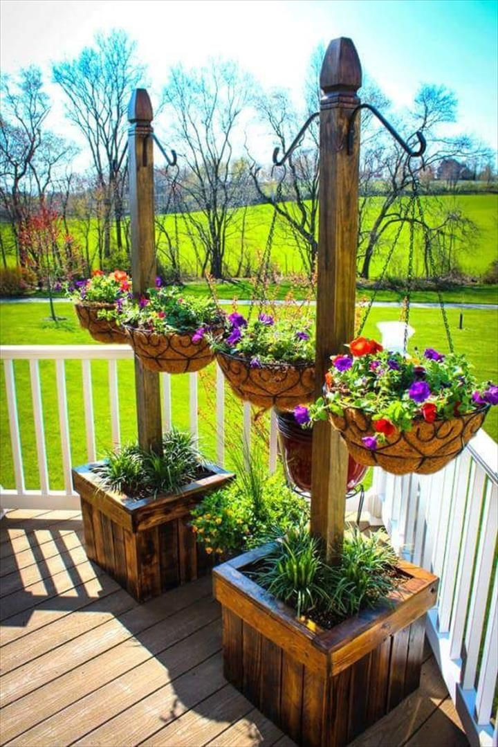 Outdoor Planters DIY
 Pallet Planter Stands with Hanging Planter Baskets 30