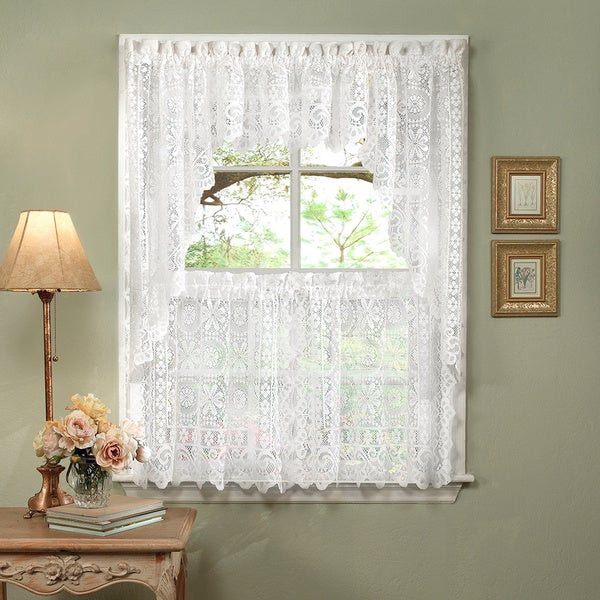 Overstock Kitchen Curtains
 Luxurious Old World Style White Lace Kitchen Curtains