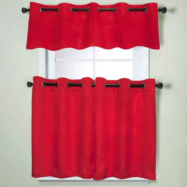 Overstock Kitchen Curtains
 Modern Sublte Textured Solid Red Kitchen Curtains With