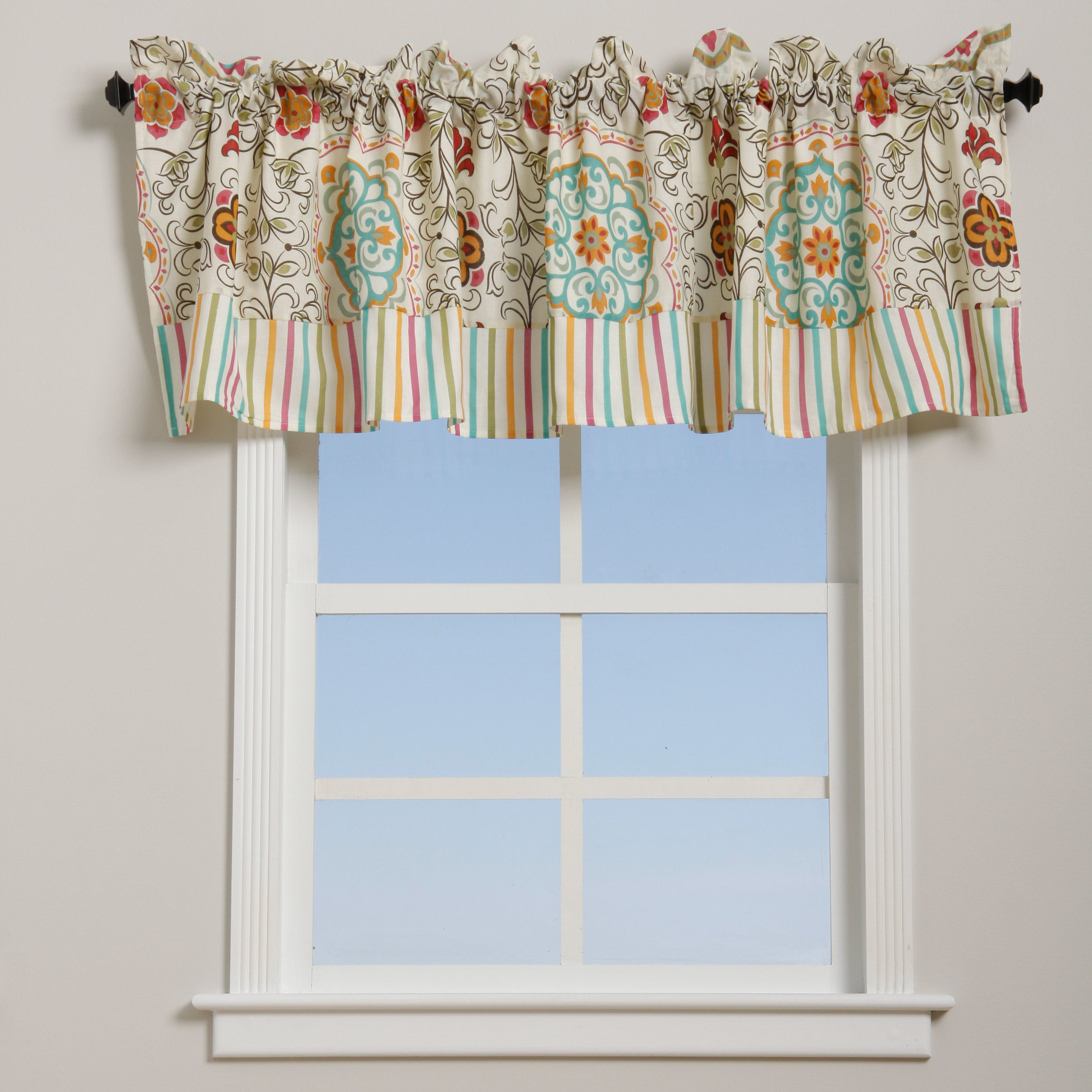 Overstock Kitchen Curtains
 Esprit Spice Floral and Striped Cotton Window Valance