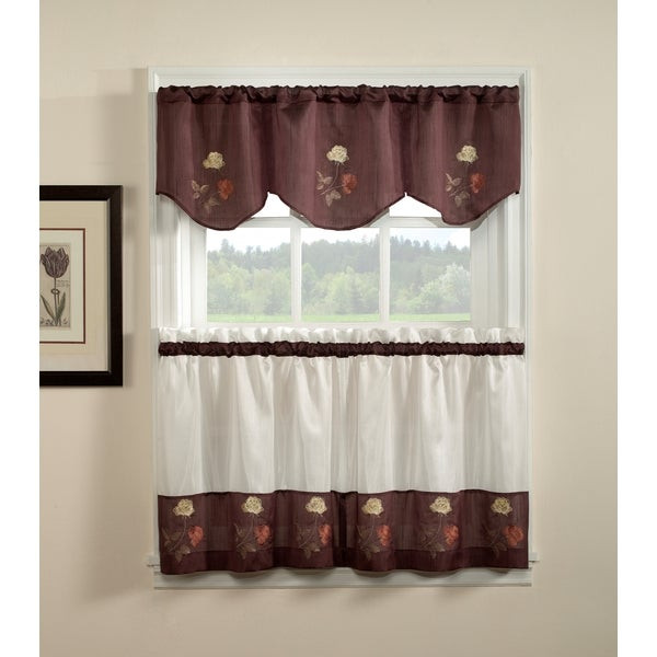 Overstock Kitchen Curtains
 Shop Rose 3 piece Curtain Tier and Valance Set Free