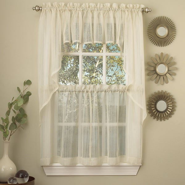 Overstock Kitchen Curtains
 Ivory Micro Striped Semi Sheer Window Curtain Pieces
