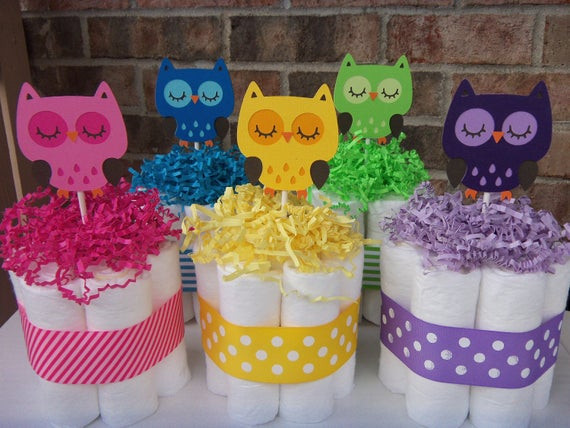 Owl Baby Shower Gifts
 Bright Owl Diaper Cakes Set of 3 Small Cakes Baby Shower