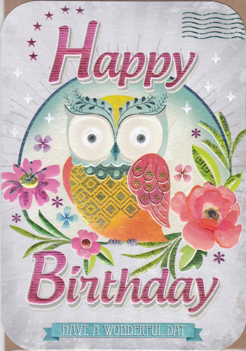 Owl Birthday Card
 Owl & Flowers Birthday Card Karenza Paperie