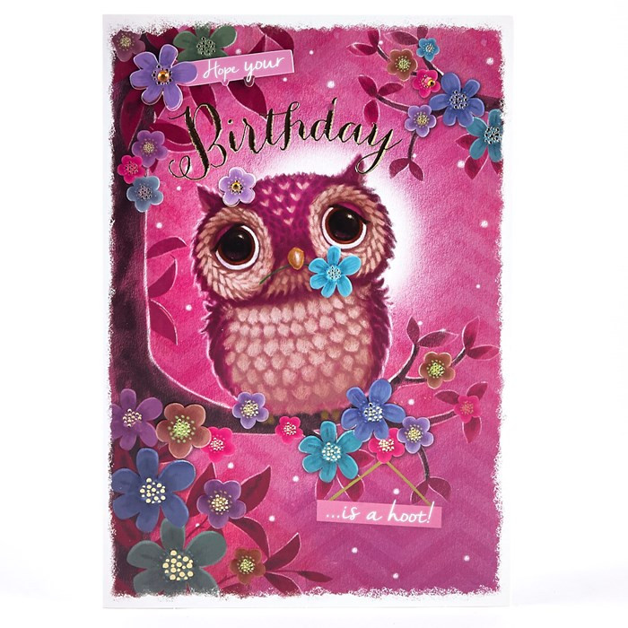Owl Birthday Card
 Birthday Card Owl & Flowers