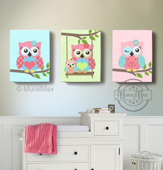 Owl Decor For Baby Nursery
 Girl Room Decor OWL canvas art Baby Nursery Owl Canvas