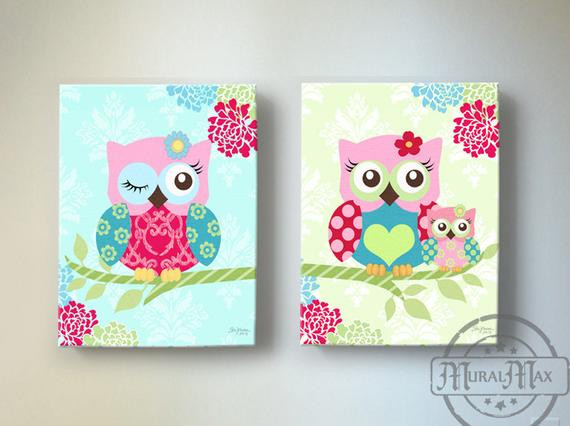 Owl Decor For Baby Nursery
 Owl Nursery Decor OWL canvas art Baby Girl Nursery by MuralMAX