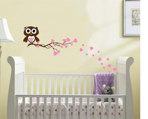 Owl Decor For Baby Nursery
 Nursery Owl Branch Wall Decal Boy Girl Baby Hearts by