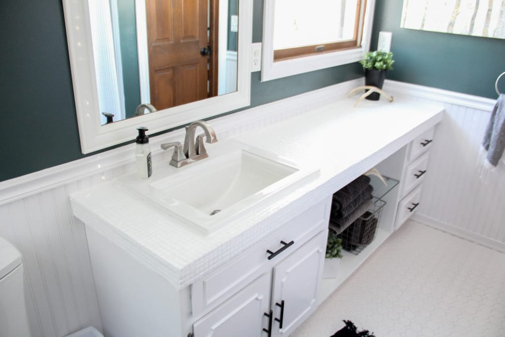 Painted Bathroom Countertop
 How to Paint Tile Countertops and our Modern Bathroom